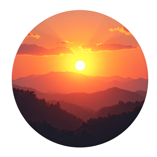 Free transparent PNG: Majestic Sunset Over Rolling Hills with Fiery Orange Ring - Transparent Background PNG