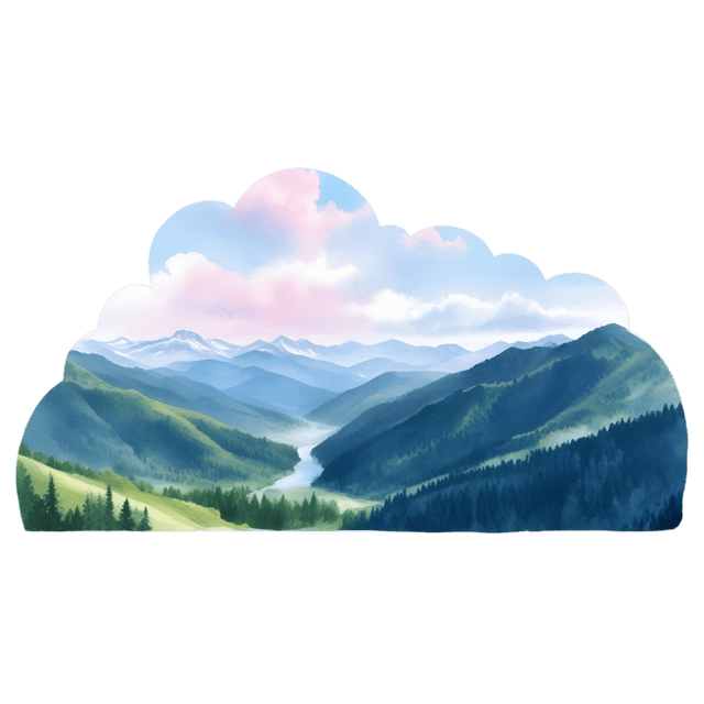 Free transparent PNG: Pastel Clouds Framing a Quiet Mountain Valley PNG