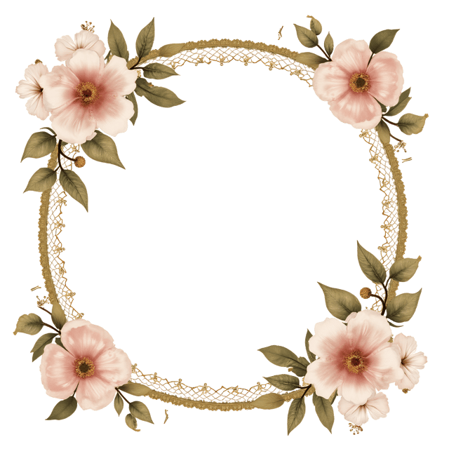 Free transparent PNG: Vintage-Inspired Flower Border with Lacework and Antique Gold Accents