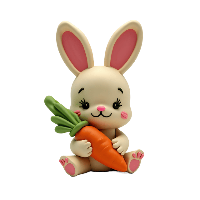 Free transparent PNG: Adorable Clay Bunny Holding a Carrot Transparent PNG for Spring Crafts and Decor