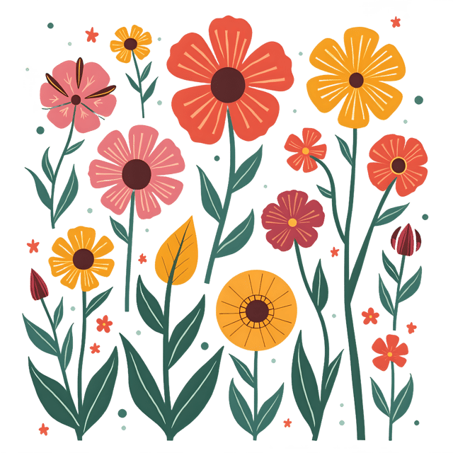Free transparent PNG: Colorful Whimsical Flower Illustrations with Transparent Background