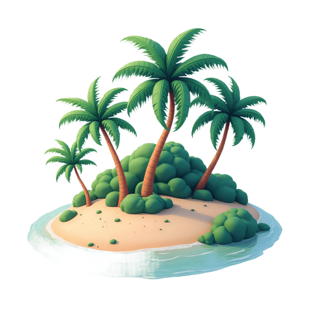 Free transparent PNG: Tropical Island with Palm Trees Pastel PNG Rendering for Decor and Design