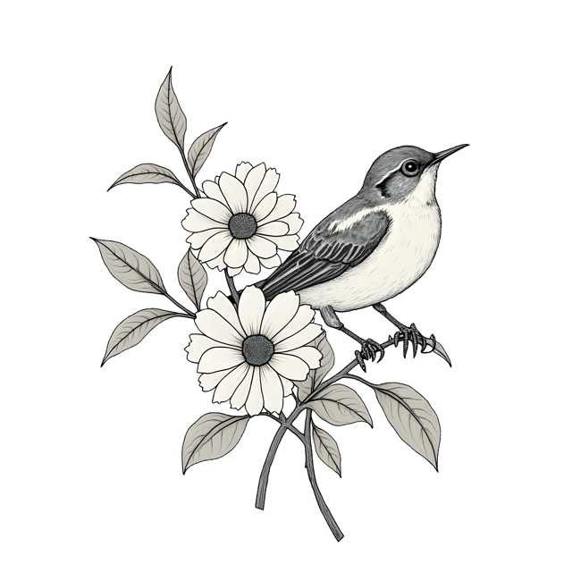 Free transparent PNG: Floral and Bird Sketch  Nature Clipart, free png download