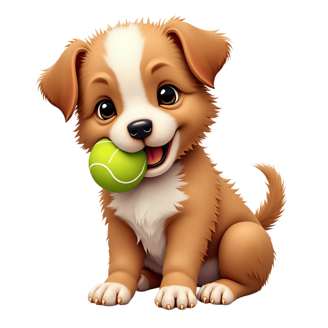 Free transparent PNG: Playful Puppy with Tennis Ball PNG Illustration for Nursery and Craft Projects