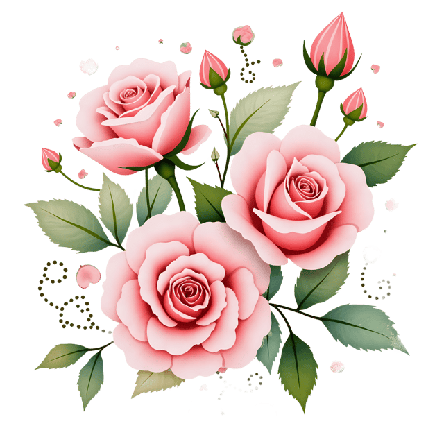 Free transparent PNG: Pastel-Colored Roses with Dotted Leaves and Swirly Thorns PNG Design for Floral Art and Crafts