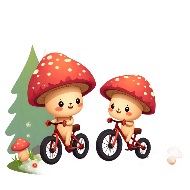 Free transparent PNG: Mushrooms on Bicycles Transparent PNG for Creative Projects