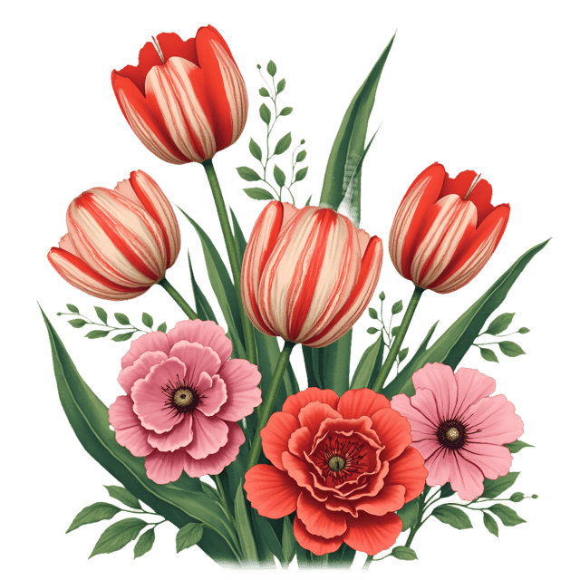 Free transparent PNG: Regency Stripe Tulip  Rose Arrangement  Floral Clipart, free transparent png download