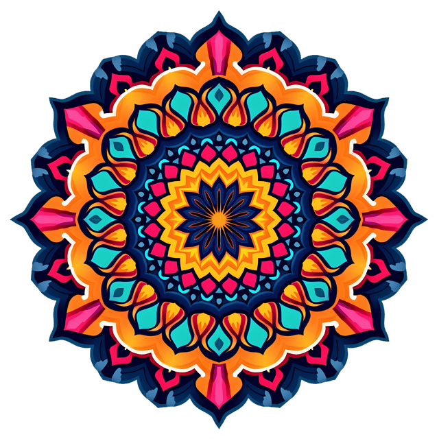 Free transparent PNG: Symmetrical Mandala with Geometric Patterns in Vibrant Colors