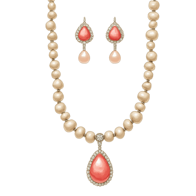 Free transparent PNG: Lustrous Pearl Necklace with Diamond Earrings - Whimsical Watercolor Illustration