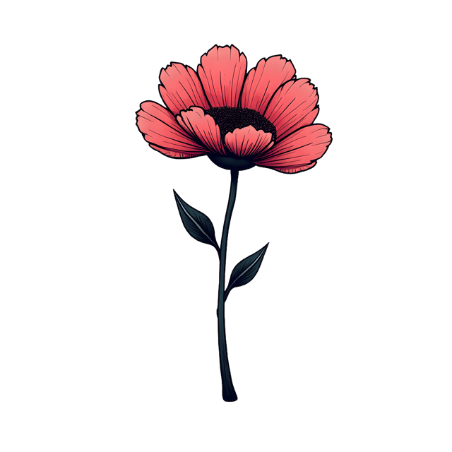 Free transparent PNG: Ink-Drawn Petals with Decorative Stem  Free PNG Download for Clipart Use