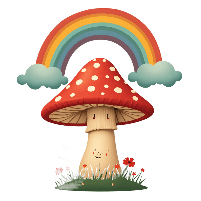 Free transparent PNG: Cheerful Mushroom with Rainbow Umbrella PNG Transparent Background