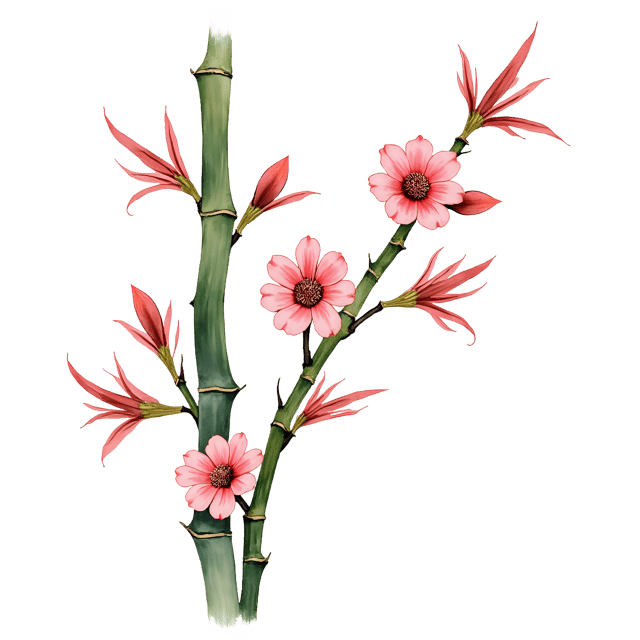 Free transparent PNG: Chinoiserie Bamboo and Blossom  Decorative Clipart Set, free png download