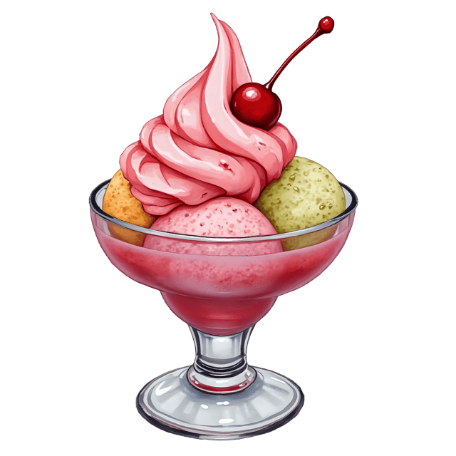 Free transparent PNG: Ice Cream Sundae with Cherry Topping  Dessert Clipart, free downloadable png