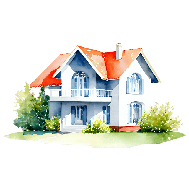 Free transparent PNG: Watercolor Villa House PNG – Transparent Background Architecture Illustration