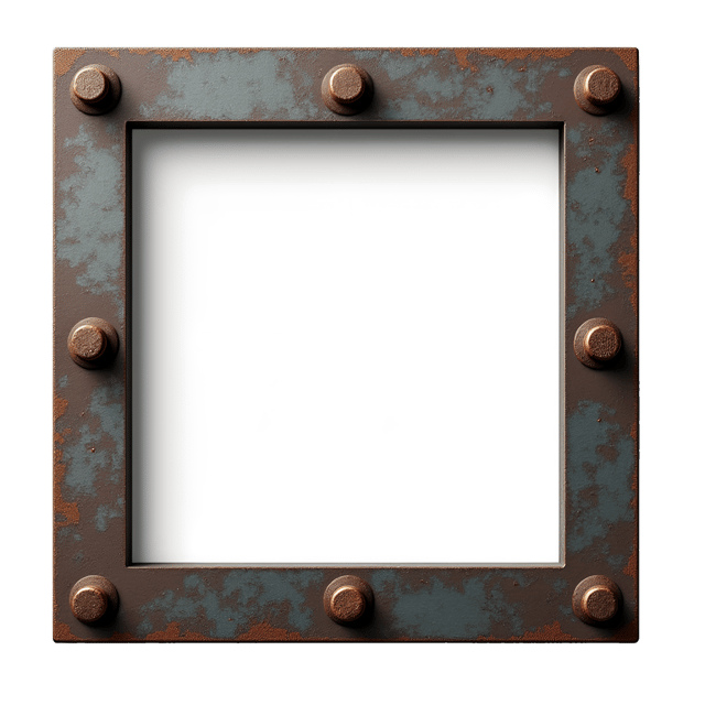 Free transparent PNG: Edgy Metal Frame with Industrial Nails and Weathered Steel Texture Clipart