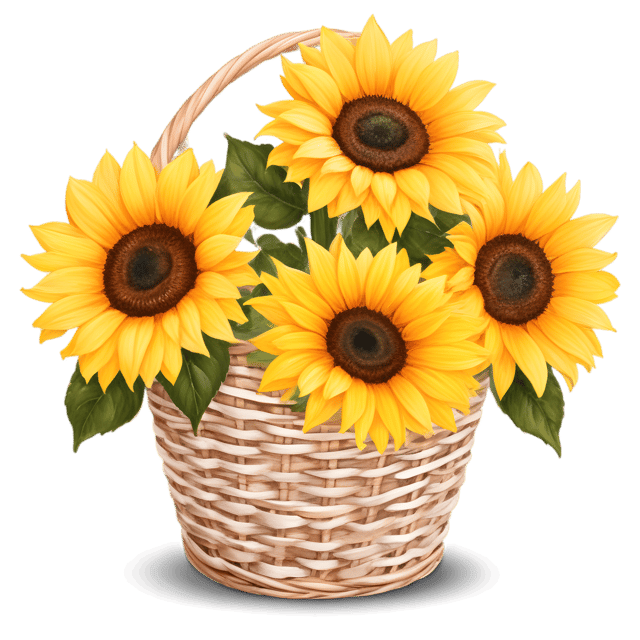 Free transparent PNG: Sunny Sunflowers Woven Basket PNG Design for Floral and Craft Projects
