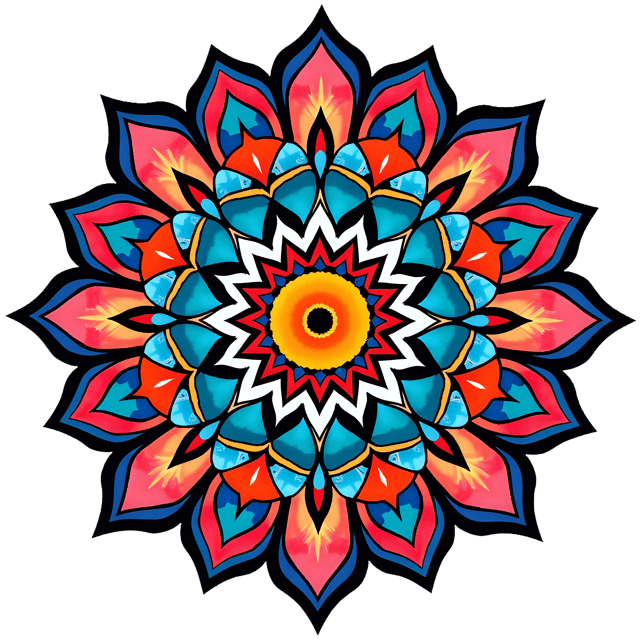 Free transparent PNG: Vibrant Geometric Mandala with Intricate Patterns and Bold Colors