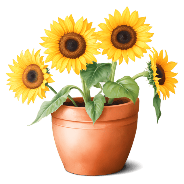 Free transparent PNG: Blooming Sunflowers in Clay Pot PNG with Transparent Background for Art and Design