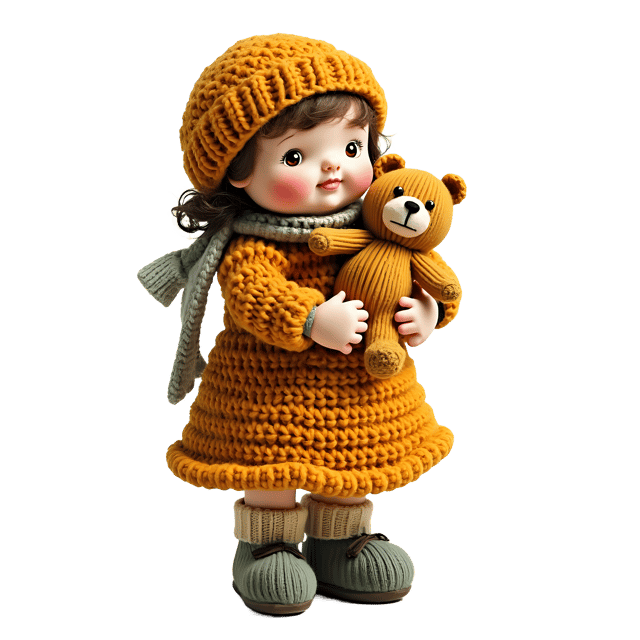 Free transparent PNG: Knitted Doll with Teddy Bear PNG Transparent Background