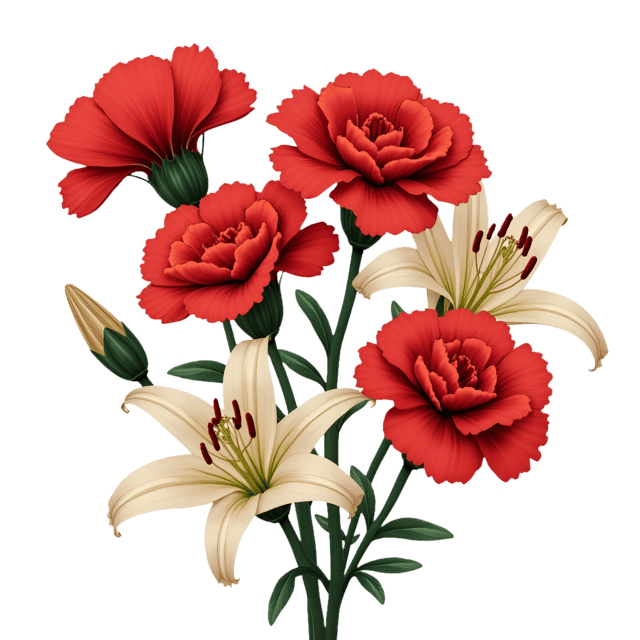Free transparent PNG: Crimson Carnations with Ivory Lilies  Floral Clipart, free high-quality png download