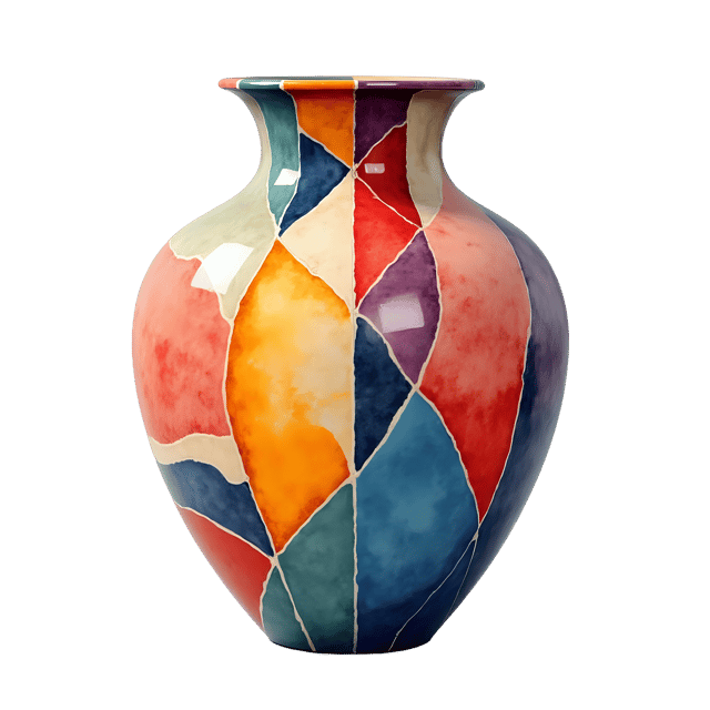 Free transparent PNG: Modern Abstract Ceramic Vase with Bright Colors and Geometric Patterns