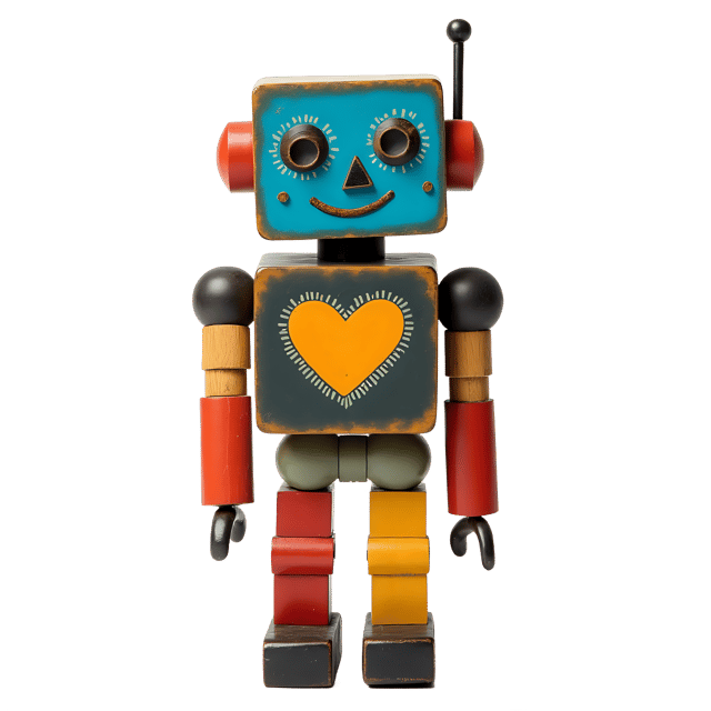 Free transparent PNG: Whimsical Wooden Robot with Blue Face PNG