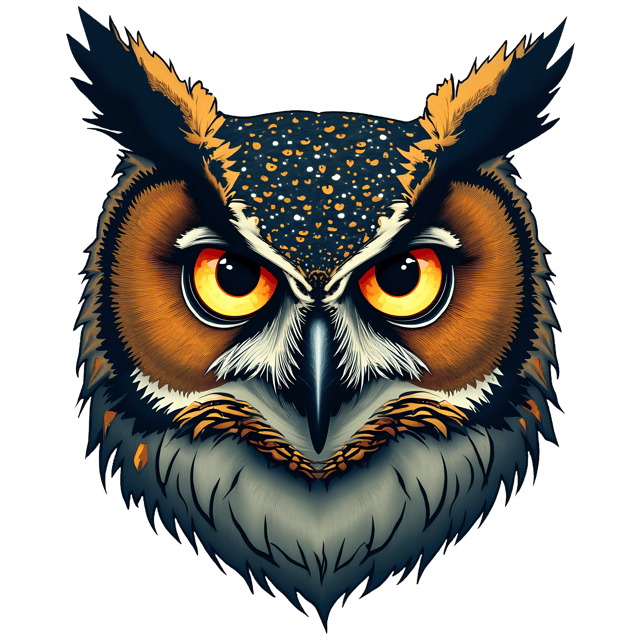 Free transparent PNG: Hand-Drawn Portrait of a Wise Old Owl with Glowing Eyes PNG