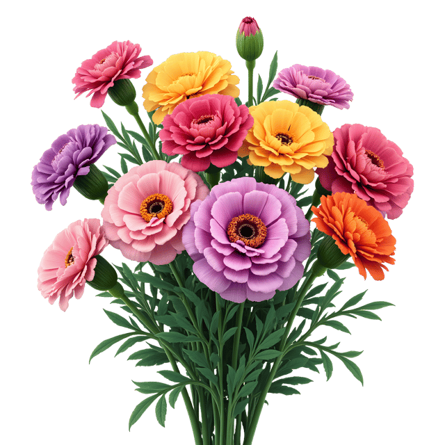 Free transparent PNG: Colorful Carnations Bouquet PNG with Transparent Background for Floral Design and Clipart
