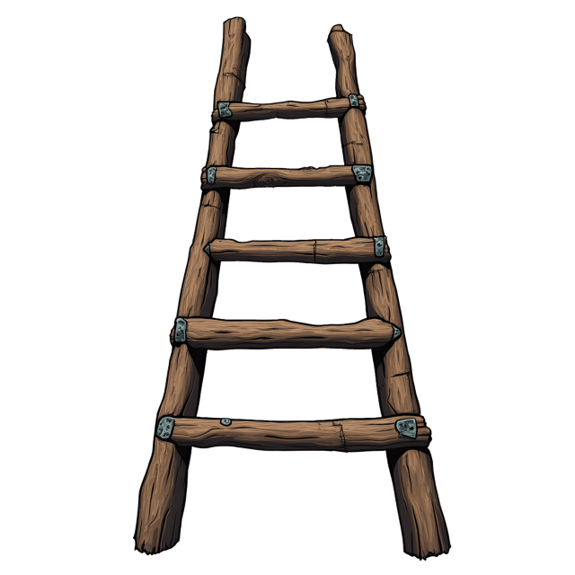 Free transparent PNG: Weathered Wooden Ladder with Worn Rungs and Sturdy Metal Brackets - Beautiful Illustration Clipart