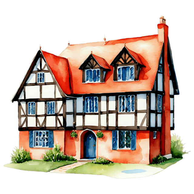 Free transparent PNG: Tudor House Watercolor Illustration Transparent PNG – Gentle Artwork for Designers & Creators