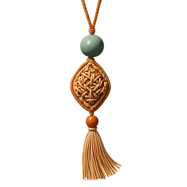 Free transparent PNG: Charming Woven Pendant with Tassel Fringe and Natural Stone Bead Illustration
