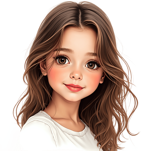 Free transparent PNG: Young Girl Portrait with Brown Hair in Hand-Drawn Style