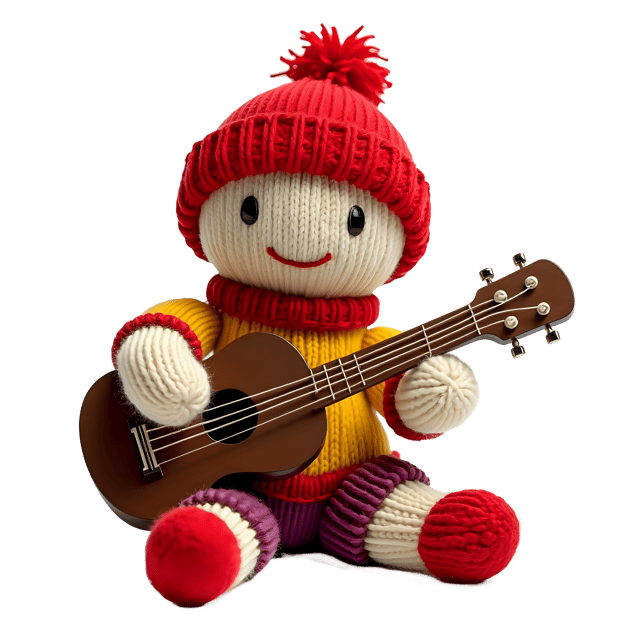 Free transparent PNG: Knitted Doll Playing Guitar PNG with Transparent Background