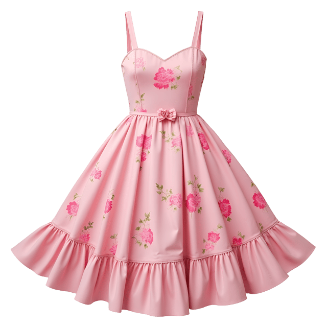 Free transparent PNG: Floral Dress in Pastel Pink with Ruffled Hem PNG Image