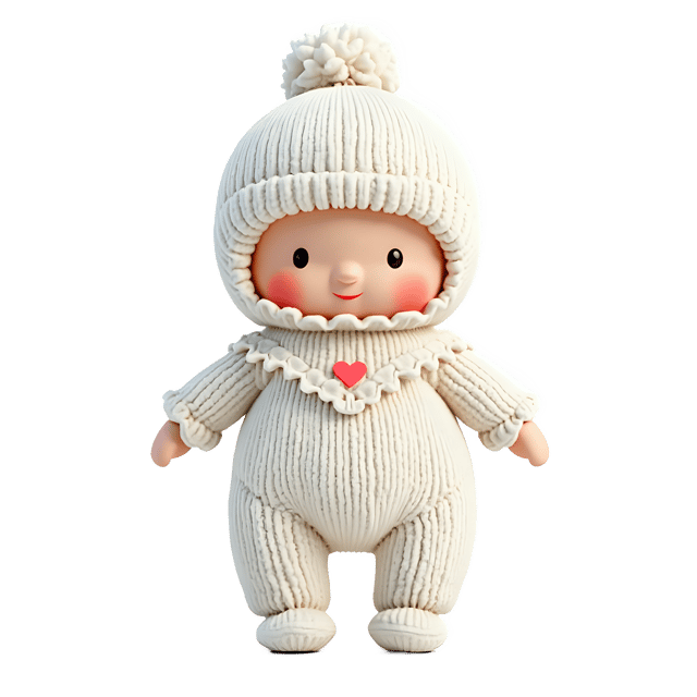 Free transparent PNG: Sweet White Knitted Doll with Heart-Neckline and Ruffles PNG