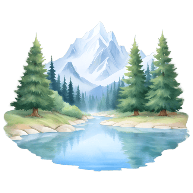 Free transparent PNG: Misty Mountains and Clear Stream PNG with Transparent Background