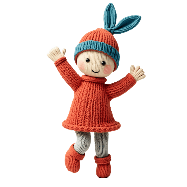 Free transparent PNG: Charming Knitted Figure with Blue Ribbon PNG
