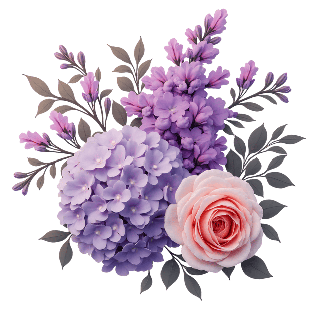 Free transparent PNG: Lilac, Rose, and Hydrangea Flowers PNG Clipart  Perfect for Botanical Design Projects  Crafts