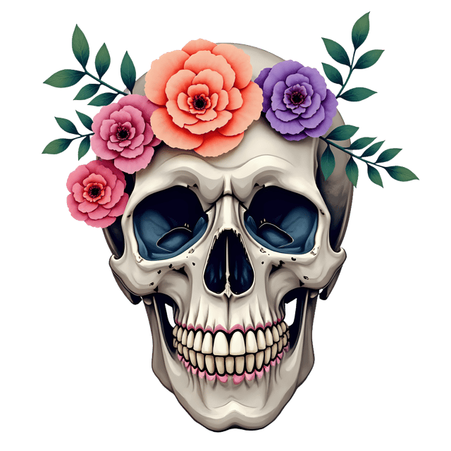 Free transparent PNG: Meticulously Crafted Floral Skull PNG with Transparent Background