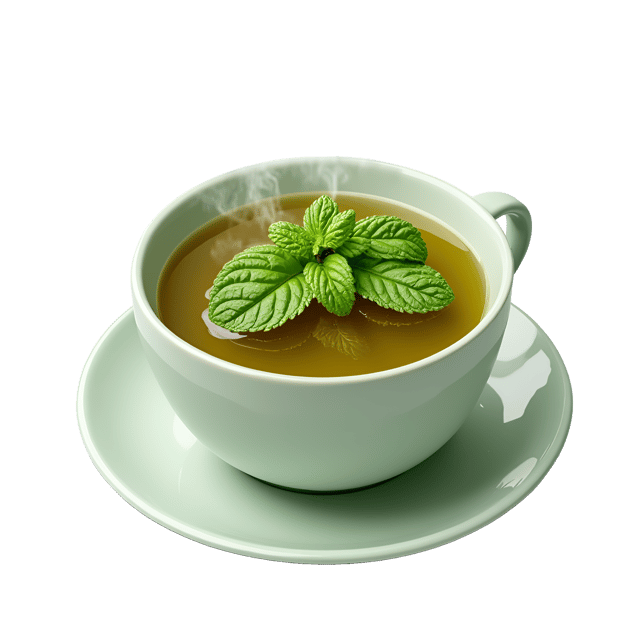 Free transparent PNG: Green Tea with Fresh Mint Leaves PNG Image for Beverage and Kitchen Themes
