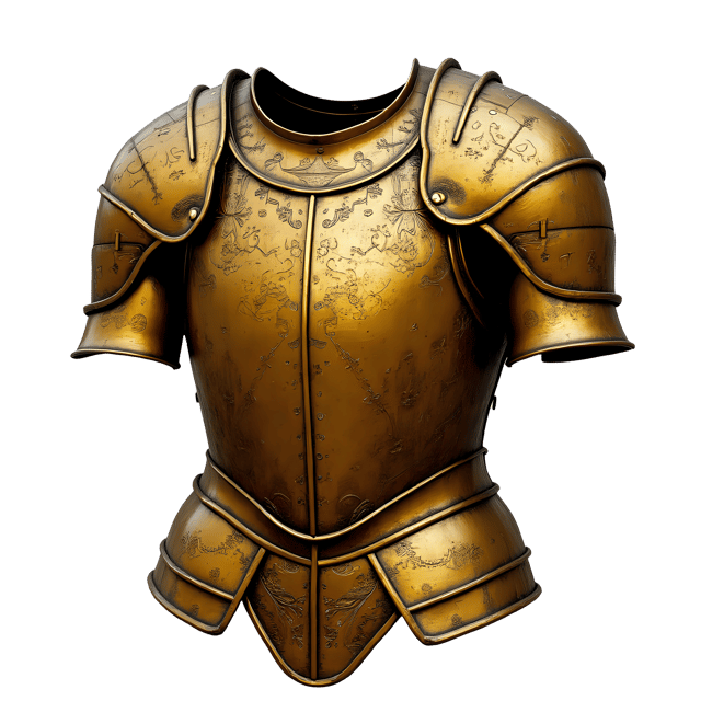 Free transparent PNG: Antique Golden Armor PNG with Intricate Etching Patterns for Art and Design