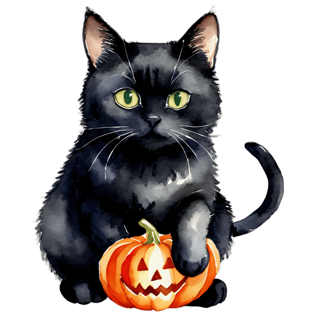 Free transparent PNG: Watercolor Black Cat PNG – Transparent Halloween Illustration