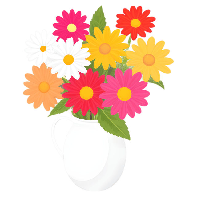 Free transparent PNG: Colorful Flower Bouquet with White Vase PNG Design for Floral Decorations and Crafts