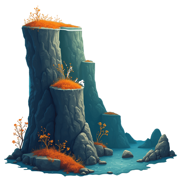 Free transparent PNG: Tall Underwater Cliff with Bright Orange Algae Illustration - Clipart for Marine and Underwater Themes