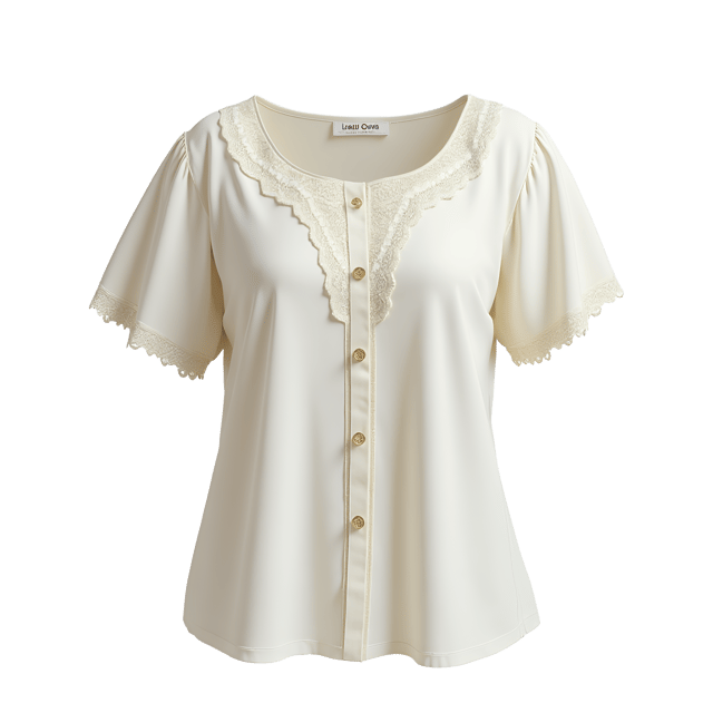 Free transparent PNG: Ivory Lace Trim Blouse Illustration with Button-Up Front on White Background