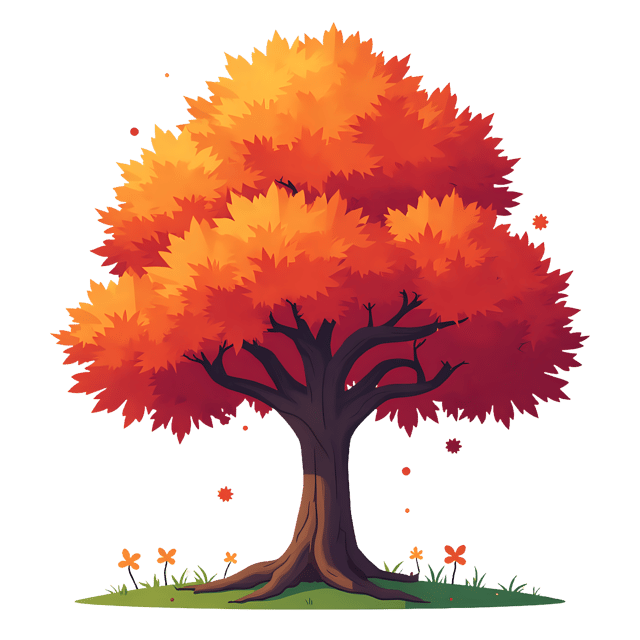 Free transparent PNG: Sturdy Maple Tree with Vibrant Red and Orange Foliage PNG