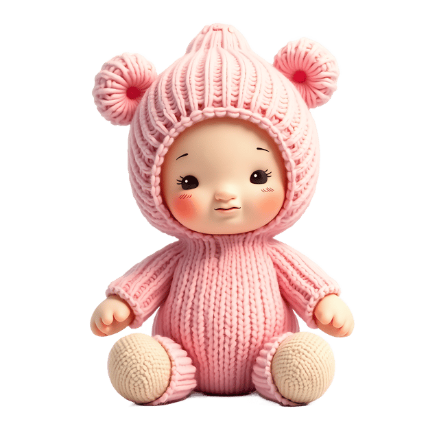 Free transparent PNG: Soft Pastel Knitted Doll with Embroidery for Decor and Crafts