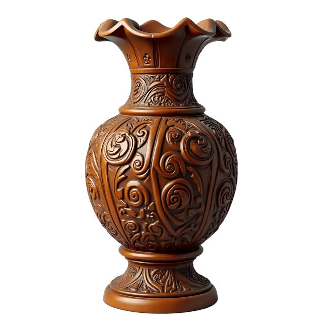Free transparent PNG: Hand-Carved Wooden Vase with Elaborate Scrollwork