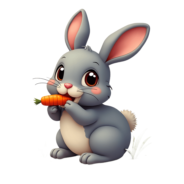 Free transparent PNG: Small Gray Rabbit with Big Ears and Carrot PNG Transparent Background