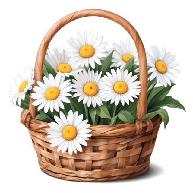 Free transparent PNG: Fresh Daisies in Rustic Basket PNG